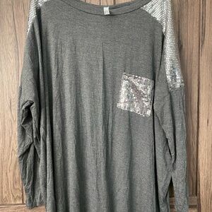 Gray Long Sleeve Top with Sequin Accents